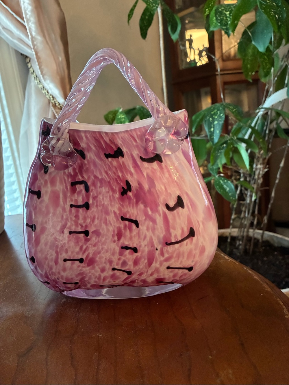 Pink Swirl Glass Tote Handbag
